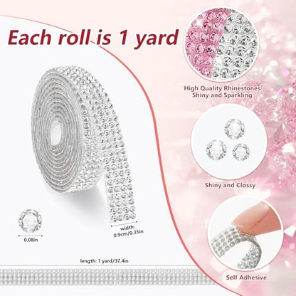 Rhinestone Ribbon Self Adhesive Crystal Rhinestone, 6-Yard Bedazzling Strips, 6-Rolls Rhinestones Strips for DIY Craft, Rhinestones Tape Self Adhesive, Transparent Crystal Color - color: White Crystal Colors