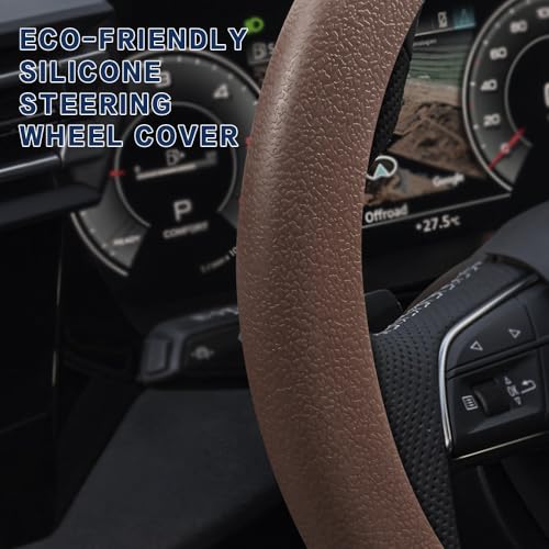 Car Steering Wheel Cover, Silicone Car Steering Wheel Protective Cover, 33-40 CM Anti-Slip Soft Comfortable Steering Wheel Cover for Women Men, Universal Accessories Fit Cars Trucks SUVs (Coffee) - color: Coffee