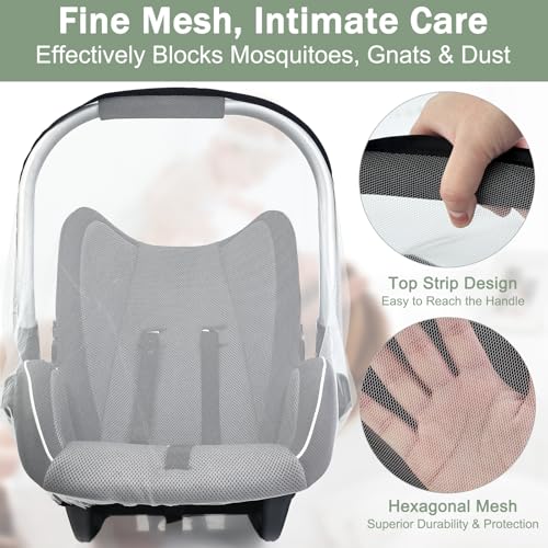 2 Pack Baby Mosquito Net for Infant Car Seats - Mosquito Net for Baby Car Seats, Stroller, Bassinet, Carrier - Breathable Elastic Netting Easy Fitting - Durable Long Lasting Shield (White + Black)