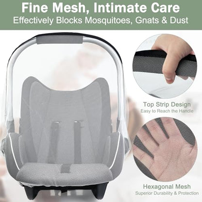 2 Pack Baby Mosquito Net for Infant Car Seats - Mosquito Net for Baby Car Seats, Stroller, Bassinet, Carrier - Breathable Elastic Netting Easy Fitting - Durable Long Lasting Shield (White + Black)