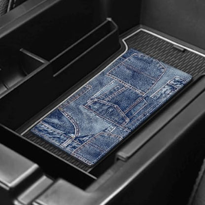 Leather Car Registration and Insurance Card Holder, Cute Car Accessories Vehicle Glove Box Car Organizer for Documents, Cards, License Cute Denim Pattern - color: Cute Denim Pattern