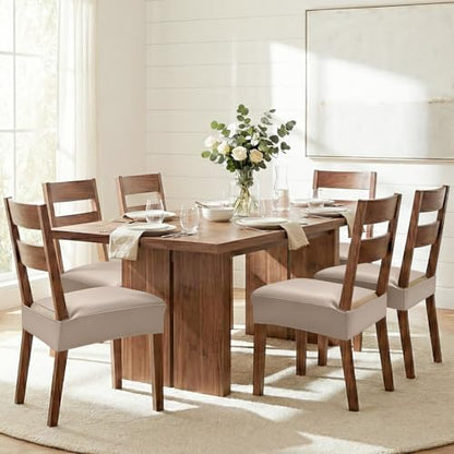 Smiry Waterproof Pu Leather Seat Covers for Dining Room Chairs Set of 4, Stretch Fit Removable Washable Kitchen Chair Seat Slipcovers Protector, No Rear Covers, Taupe
