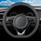 D-Shaped Steering Wheel Cover for Kia Soul K5 Forte Optima Stinger Seltos EV6 2021 2022 2023 2024 2025 2026 Accessories, Black Microfiber Leather with Breathable Holes 14.5-15 inches