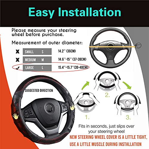 PINCTROT Large Size Steering Wheel Cover Great Grip with 3D Honeycomb Anti-Slip Design, 15.5-15.75 Inch (Wine Red) - color: 1.Wine Red, size: Large Size[15 1/2''-15 3/4'']