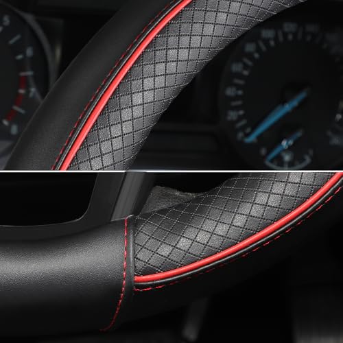 SEG Direct Steering Wheel Cover 14.5-15 inch (37-39 cm) Medium Size, Microfiber Leather, Non-Slip Comfortable Grip, Fits Cars Trucks SUVs, Black and Red - color: Black and Red, size: Standard size[14 1/2''-15'']