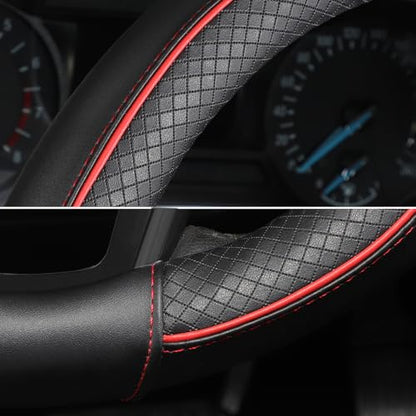 SEG Direct Steering Wheel Cover 14.5-15 inch (37-39 cm) Medium Size, Microfiber Leather, Non-Slip Comfortable Grip, Fits Cars Trucks SUVs, Black and Red - color: Black and Red, size: Standard size[14 1/2''-15'']