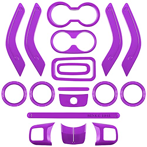 E-cowlboy 18 PCS Full Set Interior Decoration Trim Kit Steering Wheel Center Console Door Handle Air Conditioning Vent Cup Holder Gear Cover Trim for Jeep Wrangler JK JKU 2011-2018 4-Door (Purple) - color: Purple