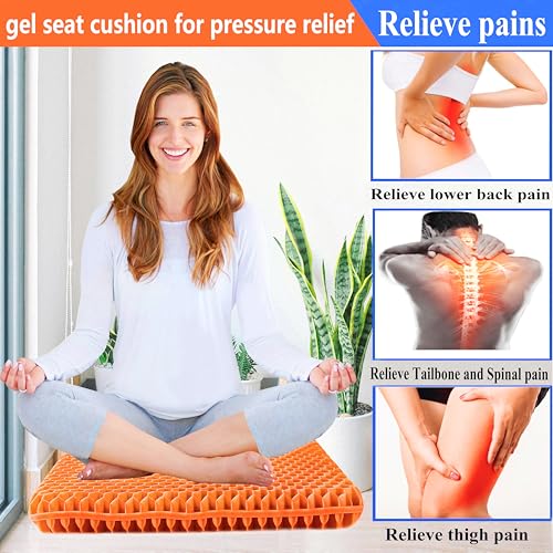 Plus Size Gel Seat Cushion for Long Sitting, Large and Thick, Breathable Support Seat Cushion for Back, Hip, Sciatica, Tailbone Pain Relief, Use for The Office, Wheelchair, Car, Recliner.(Orange)
