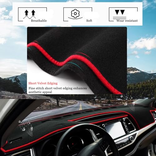 Blazeray Car Dashboard Cover Custom Compatible with Toyota Highlander 2014 2015 2016 2017 2018 2019 Anti-Skid Dashboard Mat Center Console Protector Cover Mat Sunshield Cover Mat(Red Edge)