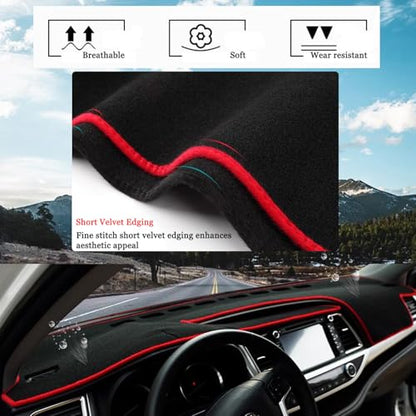 Blazeray Car Dashboard Cover Custom Compatible with Toyota Highlander 2014 2015 2016 2017 2018 2019 Anti-Skid Dashboard Mat Center Console Protector Cover Mat Sunshield Cover Mat(Red Edge)