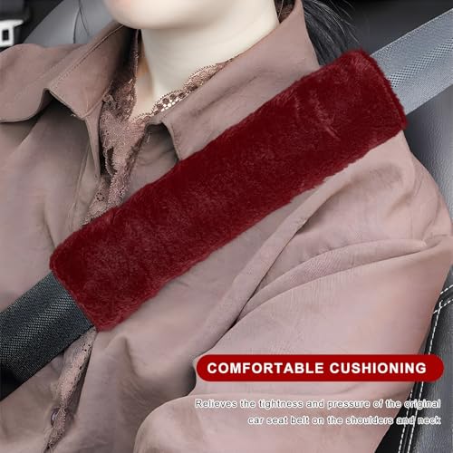 Sun Walker 2PCS Seat Belt Shoulder Pads, Fluffy Soft Plush Auto Seat Belt Pads for Protecting Your Neck & Shoulder, Comfortable Seatbelt Cover Warm Protective Cushion for Most Cars (Wine Red) - color: Wine Red