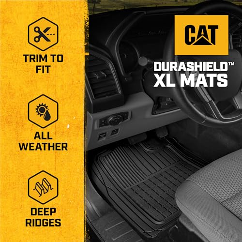 CAT® Large Heavy Duty Rubber Floor Mat & Cargo Trunk Liner for Car, SUV, Van, Sedan, Truck – Trim-to-Fit, All-Weather Deep Dish Ridges for Dirt Protection, Front and Rear Mats Black - style: DuraShield Cargo Combo