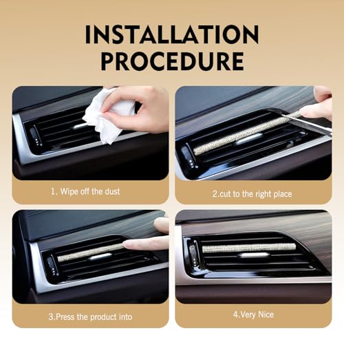 10PCS Bling Car Vent Outlet Trim, Sparkling Rhinestone AC Vent Decoration Strip, ABS Scratch-resistant Auto Interior Protective Accessory, Universal for Most Cars Trucks SUVs (White)