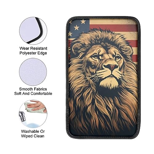 Car Center Console Pad, Universal Waterproof Car Armrest Seat Box Cover, Car Interior Accessories for Most Vehicle SUV Truck Vintage American Flag Lion Car Armrest Pad - color: vintage american flag lion