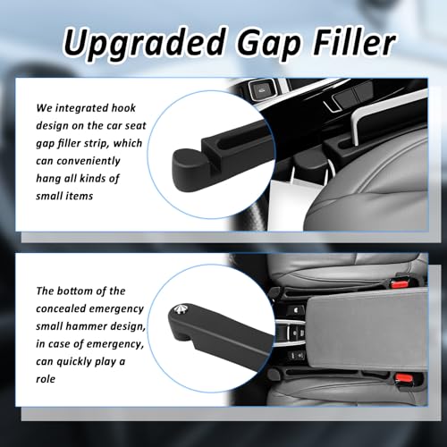 2PCS 3 in 1 Car Seat Gap Filler Organizer with Emergency Hammer,Upgraded Car Seat Gap Plug with Storage Slot & Cars Hook,Versatile in Between Cars Seats Catcher for Gaps Blocking