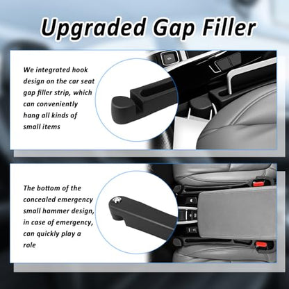 2PCS 3 in 1 Car Seat Gap Filler Organizer with Emergency Hammer,Upgraded Car Seat Gap Plug with Storage Slot & Cars Hook,Versatile in Between Cars Seats Catcher for Gaps Blocking