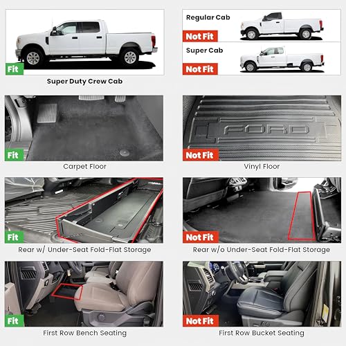 LASFIT Floor Mats for Ford F250 F350 F450 2017-2026 Crew Cab Front Bench Seat | Rear W/Fold-Flat Storage Carpet Floor Super Duty All Weather Protector TPE Car Floor Liner, 1st & 2nd Row, 2pcs Black - style: 2) SuperDuty Crew Cab&Bench Seat| 17-26 | 2Rows