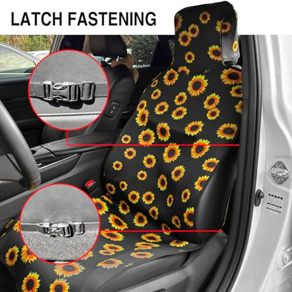 Universal Cloth Car Seat Covers Full Set with Buckle Fastening, Water-Resistant Fabric Auto Interior Protector – Fits Most Cars, SUVs, Trucks (Sunflower) - style: Sunflower