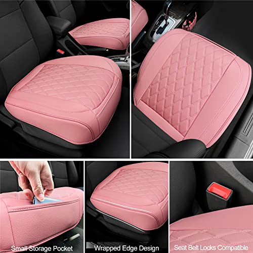 2 Pack Leather Front Car Seat Cover Bottom Car Seat, Anti-Slip and Full Wrap Driver Car Seat Protectors with Storage Pocket, Luxury Waterproof Bottom Auto Seat Cushion Pad Mat for Most Vehicles(Pink) - color: pink-2pcs