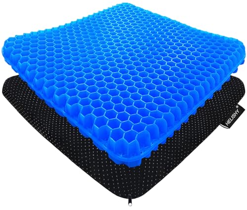 Gel Seat Cushion for Long Sitting - 1.65inch Double Thick Cooling Egg Cushion for Back, Hip, Sciatica, Coccyx, Tailbone Pain Relief - Office Chair Car Seat Cushion – Wheelchair Cushions - color: Blue, size: Standard - 16.5x14.5x1.65 inches