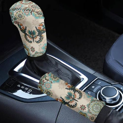 Bulopur Car Shifter Gear Hand Brake Trim Cover Set for Most Cars Van SUV Sedan Truck Auto Accessories - color: Boho Floral Butterfly