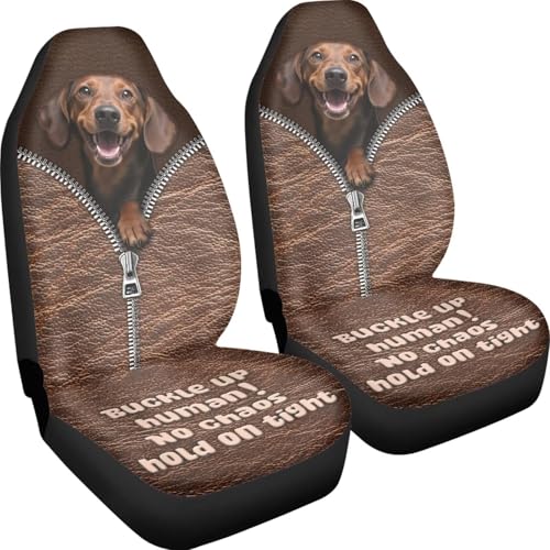 2 Pieces Car Front Seat Covers Dachshund Dog Print Auto Seat Protector for Cars Front Seats High Back Seats Cover for SUV, Universal Fits - color: Brown - Dachshund Dog