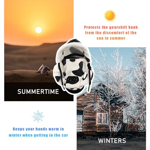 Ohleats Car Gear Shift Hoodie, Mini Funny Fashionable Automotive Gear Shifter Cover, Winter Warm Car Shift Knob Sweater Protector, Universal Interior Car Accessories (Cow) - color: Cow