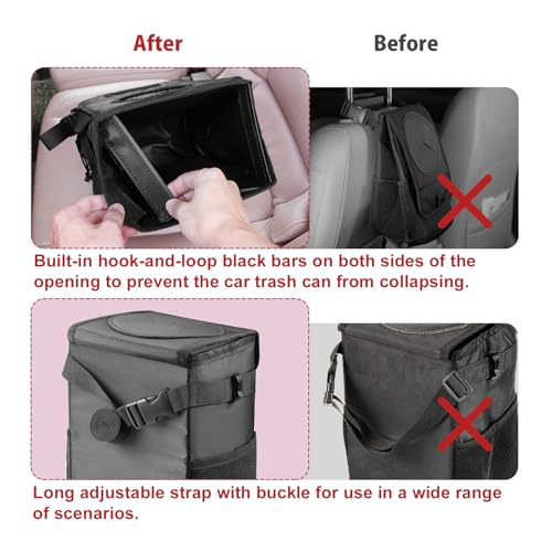 Ryhpez Car Trash Can with Lid - Leakproof Trash Bin Car Garbage Can, Collapsible Automotive Truck Organizer and Storage Bag Car Accessories for Women Men Road Trip Essentials
