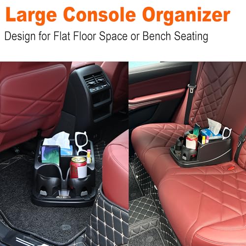 Universal Center Console Organizer for Truck Bench Seat & SUV, Truck Floor Console with Expandable Cup Holders, Fits Silverado Minivan, Stable Transmission Hump Storage Box for Car Backseat (Black) - color: Black