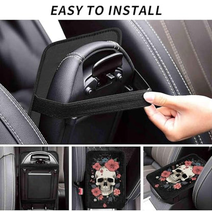 Universal Car Center Console Cushion Pad, Red Flower Skull Soft Waterproof Car Center Console Cover Auto Armrest Seat Box Cover Protector for Most Vehicle SUV Truck Car - color: Red Flower Skull
