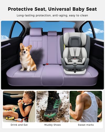 Huidasource Leather Car Seat Covers Full Set, Full Coverage Universal Fit for Most Cars SUVs Trucks, Easy Install with Velcro, Airbag Compatible, Retains Seat Functions & Cupholders, Purple - color: FS: Purple, size: Full Set