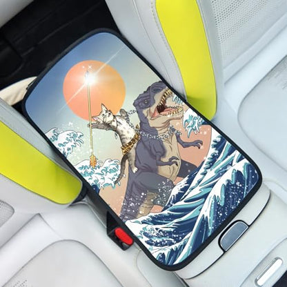 Cat and Dinosaur Car Center Console Cover,Car Armrest Pad Car Armrest Seat Box Cover Protector for Most Vehicle, SUV, Truck, Car - color: Cat and Dinosaur