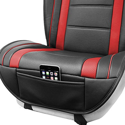 FH Group Front Set Faux Leather Car Seat Cushions - 2 Pack Seat Covers for Cars Trucks SUV, Waterproof, Universal Fit Seat Covers, Red/Black - color: Red - Front Set