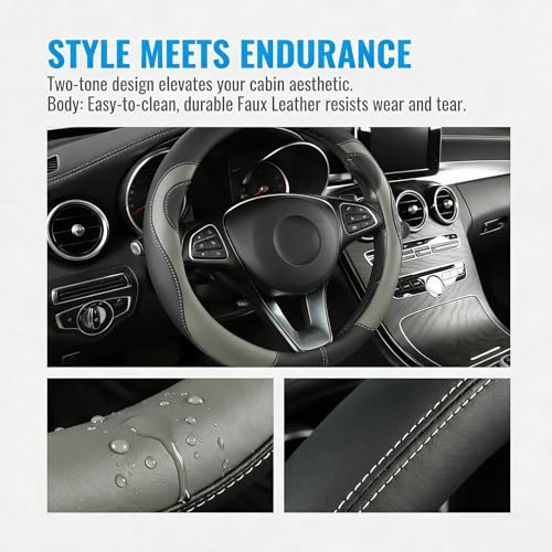 Car Steering Wheel Cover-15 Universal Fit,Breathable Faux Leather Cover with Anti-Slip Lining All Season Cartoon Bear Steering Wheel for Diverse Car Brands,Cute Soft Washable Auto Interior Accessory