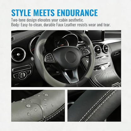 Car Steering Wheel Cover-15 Universal Fit,Breathable Faux Leather Cover with Anti-Slip Lining All Season Cartoon Bear Steering Wheel for Diverse Car Brands,Cute Soft Washable Auto Interior Accessory