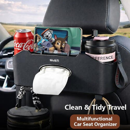 Mu&Ti Back Seat Car Organizer,4+2 in 1 Multifunctional Car Back Seat Storage Box with 2 Cup Holders, Tissue Box and Hook - Ideal for Kids and Travel(Black) - style: Car Storage Box（black）