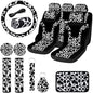 Frienda 17 Pcs Cow Print Car Accessories Set, Includes Seat Covers Set Cow Steering Wheel Cover Armrest Pad Cover Seat Belt Pads Mats Keychain and Wrist Strap for Women Cute Car Interior Decor - style: Cow Print