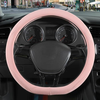 14 inch Pink Suede D Shaped Steering Wheel Cover, Breathable Non-Slip Sweat-Proof Wear-Resistant No Pilling, Warm in Winter and Cool in Summer - color: Pink, size: D Shape-S[13.5''-14'']