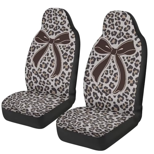 Bow Front Car Seat Cover Set of 2 Leopard Print Car Seat Covers for Front Seats Auto Interior Accessories Anti-Slip Back Fabric for Cars Sedans and SUVs - color: Bow Leopard Print