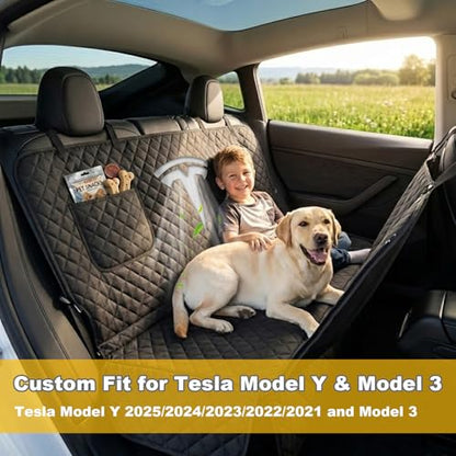 Nanaholy Dog Car Seat Cover for Tesla Model Y & Model 3 Back Seat Cover Waterproof Hammock, 600D Heavy-Duty Scratch-Resistant Non-Slip Pet Seat Protector with Side Flaps & Breathable Mesh Window
