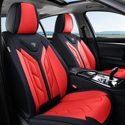 Coverado Seat Covers, Car Seat Covers Front Seats, Leather Seat Covers for Cars, Automotive Seat Covers Car Seat Protector Car Seat Cushion Universal Fit for Most Sedans SUV Pick-up Truck(Black&Red) - color: Black&Red, size: Front