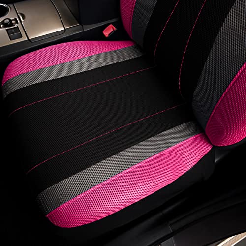 Flying Banner car seat Covers Full Set All Air Mesh Breathable Man Lady Airbag Compatible Rear Bench Split 40/60 50/50 60/40 Truck Pick Up (Full Set - Low Back, Black Gray Pink) - color: Black Gray Pink