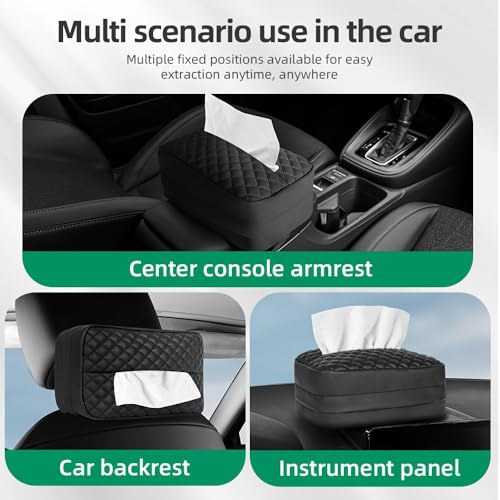 Car Tissue Holder for 120 Standard Tissue Boxes, Facial Tissue Holder for Auto Headrest, Faux Leather Napkin Box Cover, Large Capacity Car Tissue Dispenser Fits for 120 Kleenex Tissues Box (Black) - color: Black
