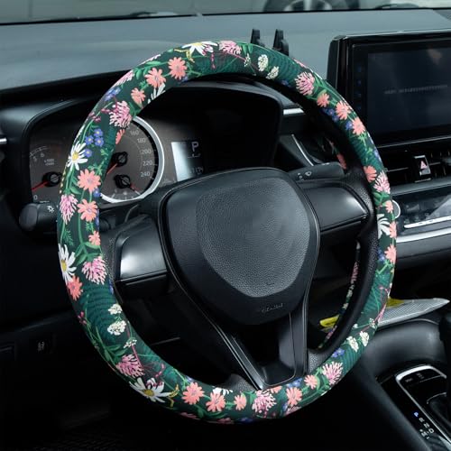 Flower, Floral, Daisies Steering Wheel Cover Auto Steering Wheel Protector, Anti-Slip, Breathable, Absorbing Sweat, Universal Car Accessories 14.5–15 inch,Fit for Most Car, Trucks, SUV - style: Flower, Floral, Daisies