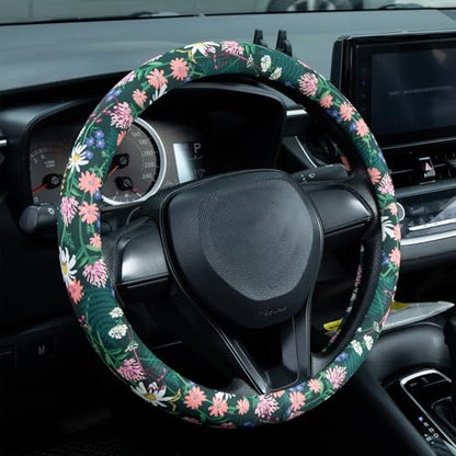 Flower, Floral, Daisies Steering Wheel Cover Auto Steering Wheel Protector, Anti-Slip, Breathable, Absorbing Sweat, Universal Car Accessories 14.5–15 inch,Fit for Most Car, Trucks, SUV - style: Flower, Floral, Daisies