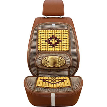 Wood Beaded Comfort Seat Cover with Cooling Ventilated Mesh Lumbar Back Brace Massage Support Cushion for Car Seat Chair - color: Beige