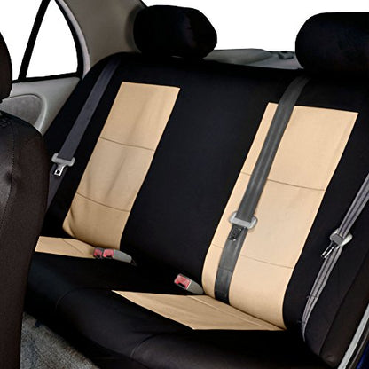 FH Group Full Set Neoprene - Universal Fit, Waterproof Seat Covers, Low Back Front Seat Covers, Solid Back Seat Cover, Washable Seat Cover for SUV, Sedan, Van, Beige - color: Beige/Black