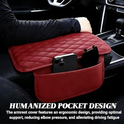 Car Center Console Cover, Upgraded Microfiber Car Armrest Cover Cushion, with 2 Storage Bags Scratch, Resistant Leather Cars Armrest Storage Box Universal Vehicles Accessories (Red) - color: Red