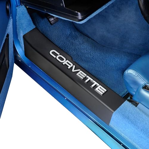 Door Sill Plate Protectors with Embossed Corvette Lettering – for 1988–1989 Corvette C4 – OE-Style Threshold Trim Set (Black)
