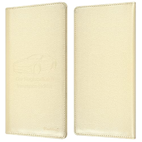 Car Insurance and Registration Holder, 9.5 x 5 Inch PU Leather Vehicle Glove Box Organizer Wallet Case for Insurance Card, Driver License, Paperwork - Champagne - color: Champagne